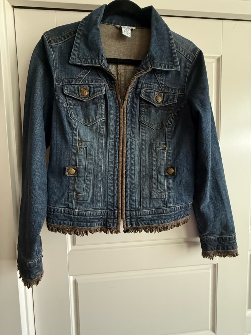 Denim Jacket with Brown Fringe Trim

CAbi